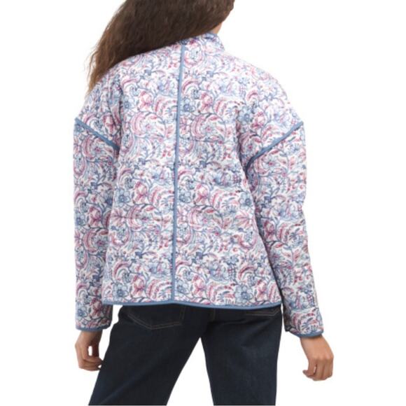 7 For All Mankind Jacket Quilted Paisley Floral XS Blue White Lightweight NEW - Picture 14 of 15